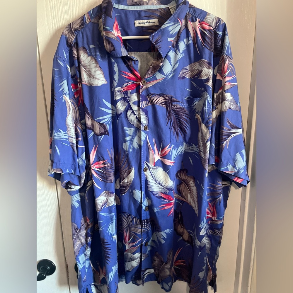 TOMMY BAHAMA Bird's Eye View Floral Print Silk Short Shirt Hawaiian Size XXXL